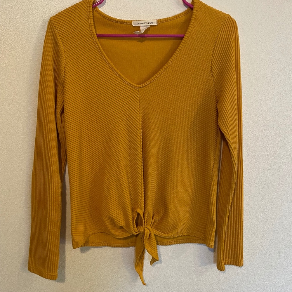 Caution To The Wind Long-sleeve Tie Top